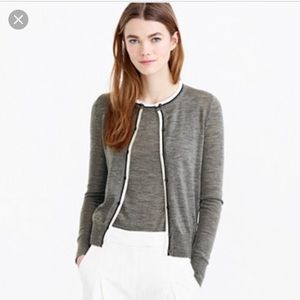 J. Crew Tipped Merino Wool Jackie Cardigan Sweater Gray Cream Women’s Size S